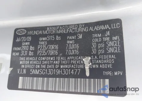 2009 Hyundai Santa Fe Gls from USA, damaged, VIN 5NMSG13D19H301477